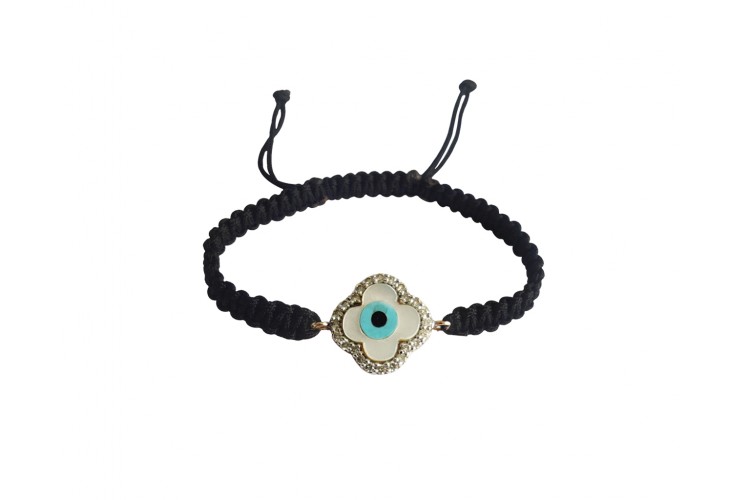 Evil Eye Clover Charm Bracelet in 14k Gold
